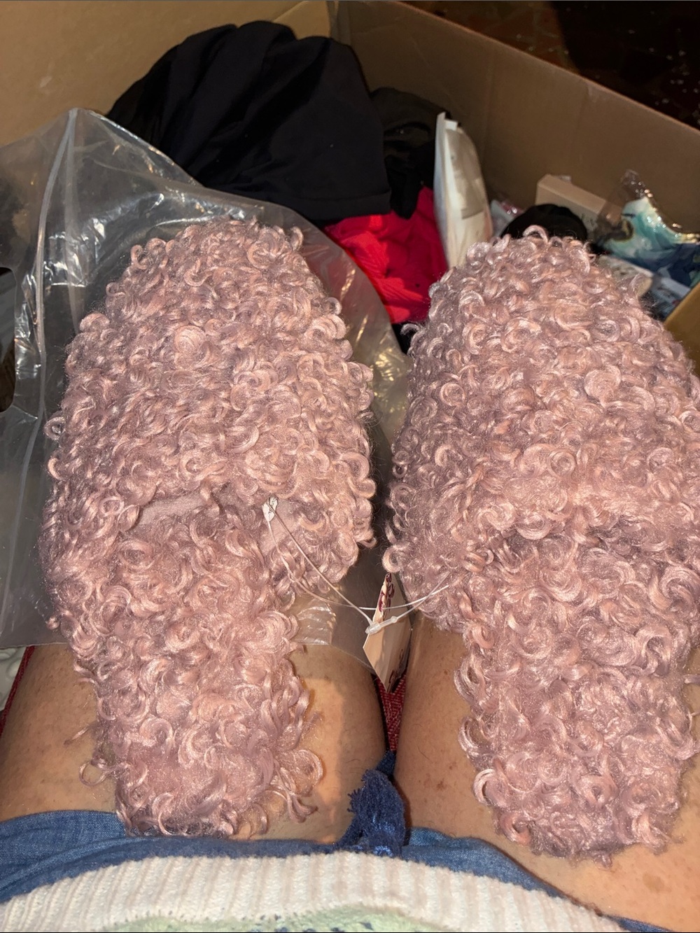 Women’s Faux Curly Fur Slide Slippers - Pink